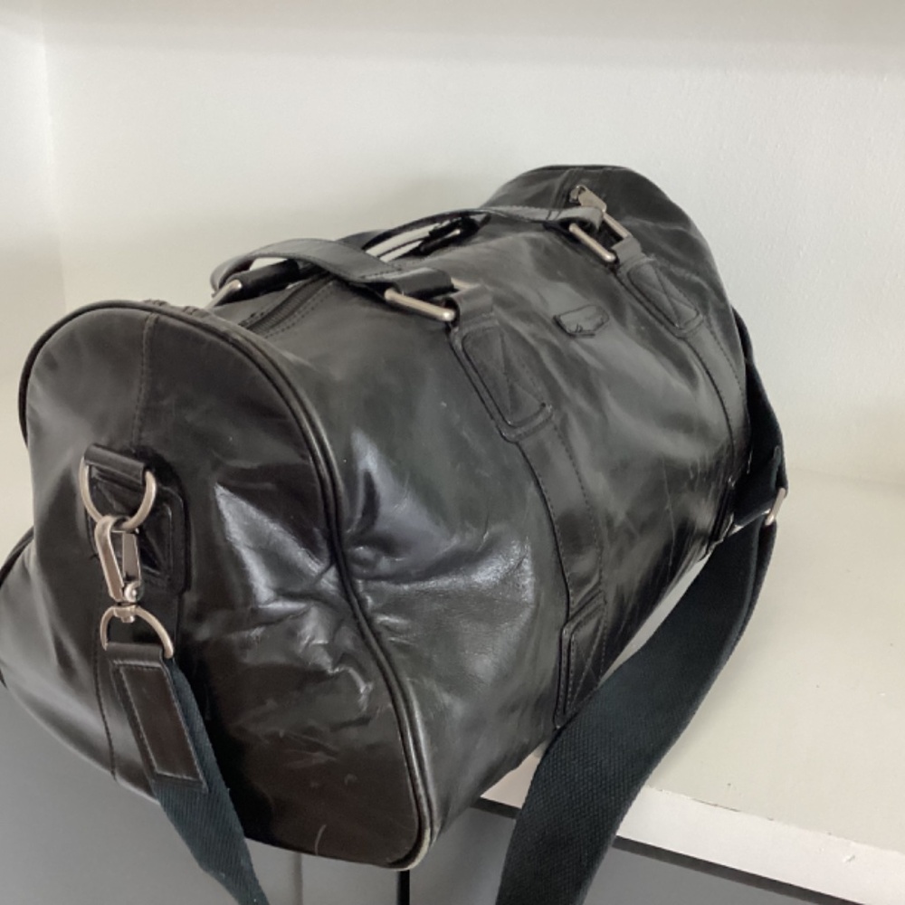 MEN’S FOSSIL BRAND BLACK LEATHER DUFFLE TRAVEL LARGE BAG - Picture 7 of 16